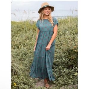 Natural Life Berkley Floral Teal Maxi Dress XL